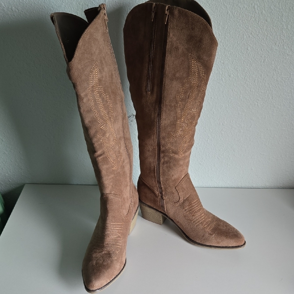 Brown Suede Knee-High Boots - Picture 8 of 11